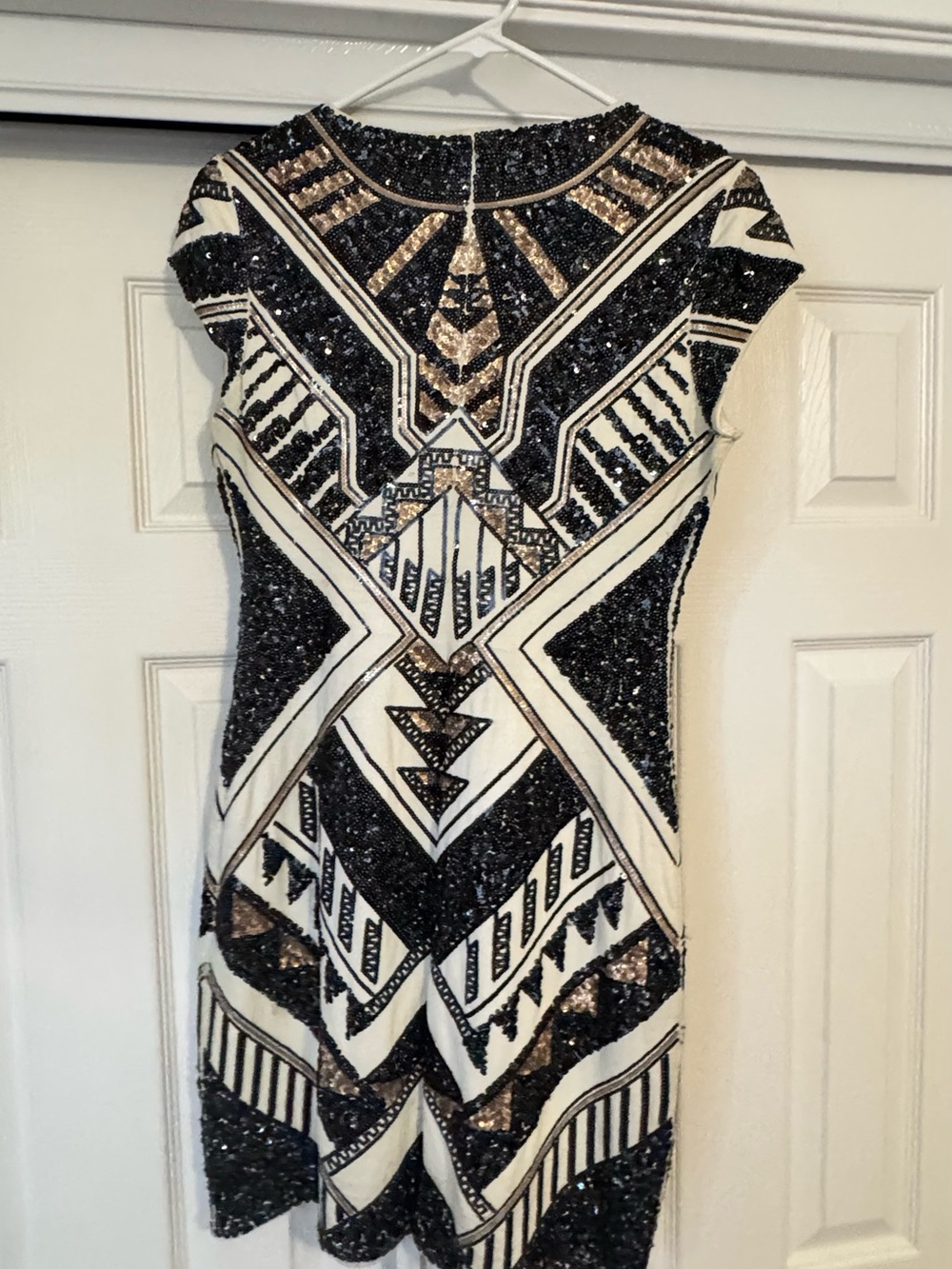 Express Black, White and Gold Beaded Mini Dress